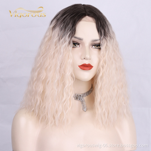 High Temperature Fiber Cosplay Daily Party Loose Wave Ombre White Short Cheap Price Black Root Synthetic Curly Hair Wig